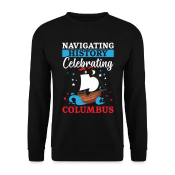 Durch die Geschichte navigieren und den Kolumbus-T - Unisex Pullover - Schwarz - Vorne - Alina (178cm) & Michal (187cm)