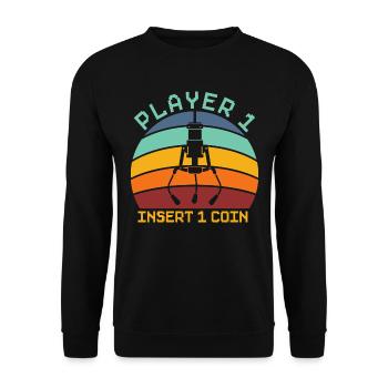 Spieler 1 Münze einwerfen Arcade Spiele Videospiel - Unisex Pullover - Schwarz - Vorne - Alina (178cm) & Michal (187cm)