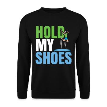 Halt meine Schuhe Trampolin Trampolin Trampolinspr - Unisex Pullover - Schwarz - Vorne - Alina (178cm) & Michal (187cm)