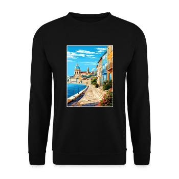 Coimbra Portugal Vintage Reiseposter Souvenir - Unisex Pullover - Schwarz - Vorne - Alina (178cm) & Michal (187cm)
