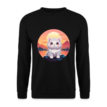 Katze buntes Aquarell Cartoon Kawaii Tier - Unisex Pullover - Schwarz - Vorne - Alina (178cm) & Michal (187cm)