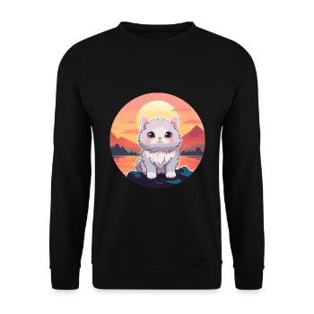 Katze buntes Aquarell Cartoon Kawaii Tier - Unisex Pullover - Schwarz - Vorne - Alina (178cm) & Michal (187cm)