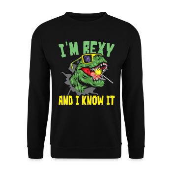 Ich bin Rexy und ich weiß es Paläontologe Dinosaur - Unisex Pullover - Schwarz - Vorne - Alina (178cm) & Michal (187cm)