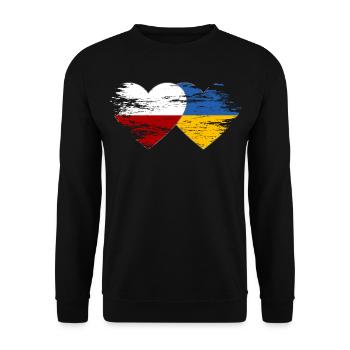 Polen Ukraine Flagge used Herz - Unisex Pullover - Schwarz - Vorne - Alina (178cm) & Michal (187cm)