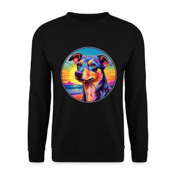 Hase indische Hunderasse bunte Karikatur Aquarell - Unisex Pullover - Schwarz - Vorne - Alina (178cm) & Michal (187cm)