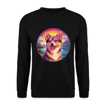 Norwegische Lundehund Hunderasse Bunte Karikatur Wat - Unisex Pullover - Schwarz - Vorne - Alina (178cm) & Michal (187cm)