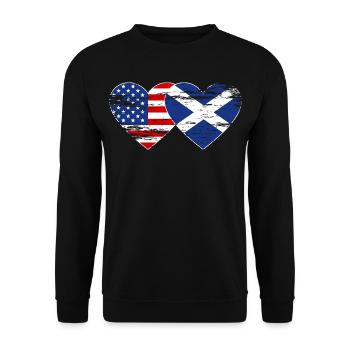 USA Schottland Flagge Herz used - Unisex Pullover - Schwarz - Vorne - Alina (178cm) & Michal (187cm)