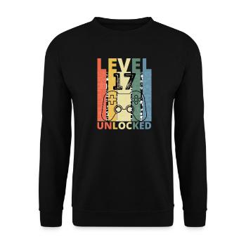 Level 17 Freigeschaltet Lustiger Gamer Geburtstag Siebzehn - Unisex Pullover - Schwarz - Vorne - Alina (178cm) & Michal (187cm)