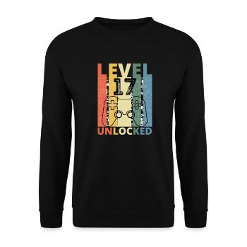 Level 17 Freigeschaltet Lustiger Gamer Geburtstag Siebzehn - Unisex Pullover - Schwarz - Vorne - Alina (178cm) & Michal (187cm)