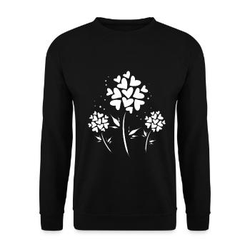 Weiße Herzblüten am Stiel - Unisex Pullover - Schwarz - Vorne - Alina (178cm) & Michal (187cm)