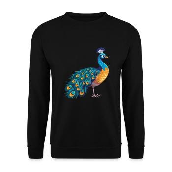 Pfau buntes Aquarell Cartoon Kawaii Tier - Unisex Pullover - Schwarz - Vorne - Alina (178cm) & Michal (187cm)