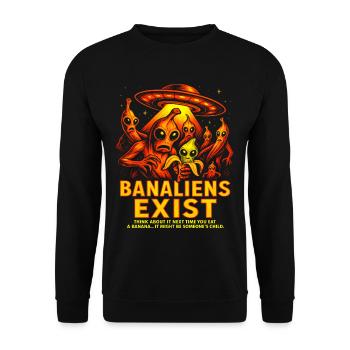Banaliens existieren Lustiges Alien Bananendesign - Unisex Pullover - Schwarz - Vorne - Alina (178cm) & Michal (187cm)
