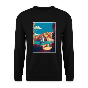 Valletta Malta Vintage Reiseposter WPA Souvenir - Unisex Pullover - Schwarz - Vorne - Alina (178cm) & Michal (187cm)