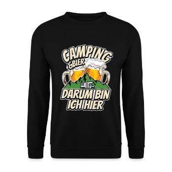 Camping & Bier - darum bin ich hier - Camper - Unisex Pullover - Schwarz - Vorne - Alina (178cm) & Michal (187cm)