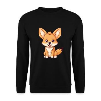 Kojote süßes glückliches Kawaii Cartoon Clipart Tier - Unisex Pullover - Schwarz - Vorne - Alina (178cm) & Michal (187cm)