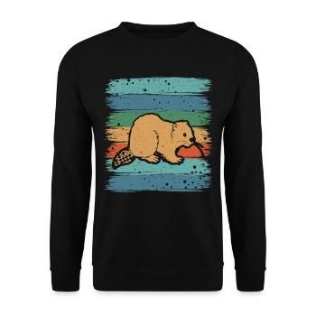 Retro Biber Wildtier Tier Kanada Damm Nagetier - Unisex Pullover - Schwarz - Vorne - Alina (178cm) & Michal (187cm)