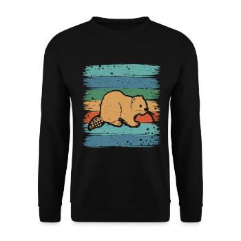 Retro Biber Wildtier Tier Kanada Damm Nagetier - Unisex Pullover - Schwarz - Vorne - Alina (178cm) & Michal (187cm)