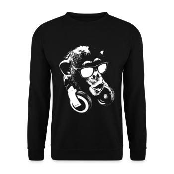 Affe DJ Weiß - Unisex Pullover - Schwarz - Vorne - Alina (178cm) & Michal (187cm)
