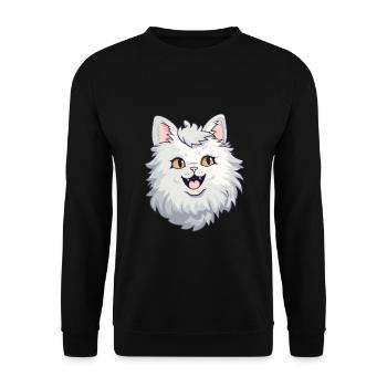 Laperm Katze Karikatur Aquarell Illustration - Unisex Pullover - Schwarz - Vorne - Alina (178cm) & Michal (187cm)