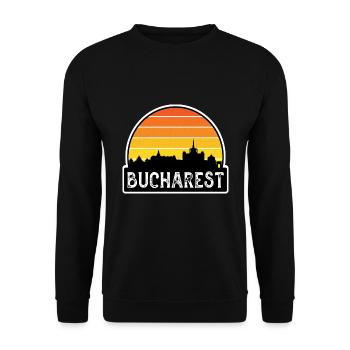Bukarest Rumänien Flagge Skyline Reisesouvenir - Unisex Pullover - Schwarz - Vorne - Alina (178cm) & Michal (187cm)