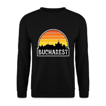 Bukarest Rumänien Flagge Skyline Reisesouvenir - Unisex Pullover - Schwarz - Vorne - Alina (178cm) & Michal (187cm)