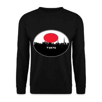 Tokyo Japan Flagge Skyline Silhouette Reisen - Unisex Pullover - Schwarz - Vorne - Alina (178cm) & Michal (187cm)