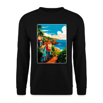 São Miguel Portugal Vintage Reiseplakat Souvenir - Unisex Pullover - Schwarz - Vorne - Alina (178cm) & Michal (187cm)
