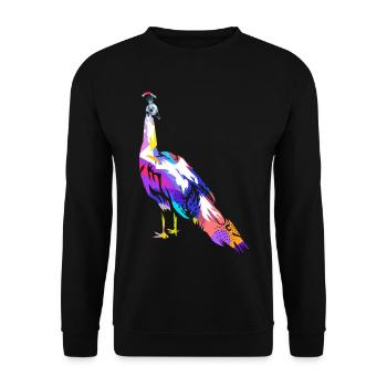 Stolzierender Pfau Federschmuck - Unisex Pullover - Schwarz - Vorne - Alina (178cm) & Michal (187cm)