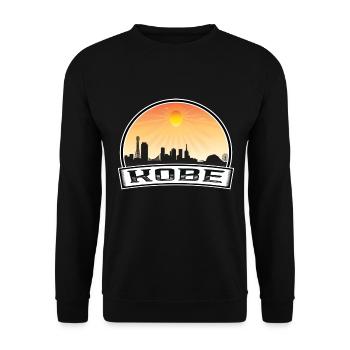 Kobe Japan Skyline Vintage Sonnenuntergang Reise Souvenir - Unisex Pullover - Schwarz - Vorne - Alina (178cm) & Michal (187cm)