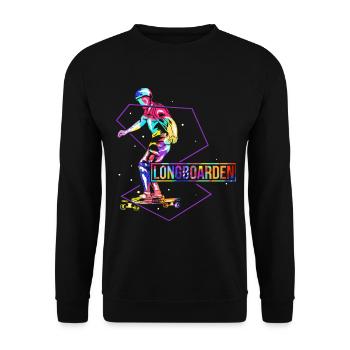 Waghalsiger Longboard Stuntfahrer - Unisex Pullover - Schwarz - Vorne - Alina (178cm) & Michal (187cm)
