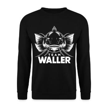 Team Waller Wels Welsfischen Sportfischen - Unisex Pullover - Schwarz - Vorne - Alina (178cm) & Michal (187cm)