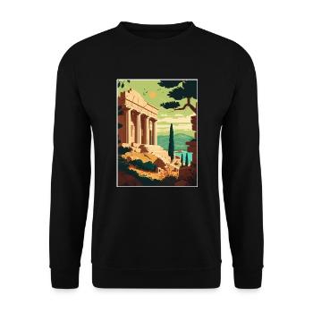 Athen Griechenland Akropolis Vintage Reiseposter WPA - Unisex Pullover - Schwarz - Vorne - Alina (178cm) & Michal (187cm)