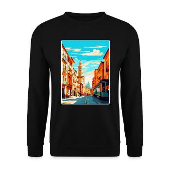 Pamplona Spanien Vintage Reiseplakat Souvenir WPA - Unisex Pullover - Schwarz - Vorne - Alina (178cm) & Michal (187cm)