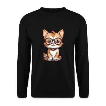 Katze mit Brille Karikatur Kawaii Illustration - Unisex Pullover - Schwarz - Vorne - Alina (178cm) & Michal (187cm)