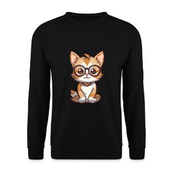 Katze mit Brille Karikatur Kawaii Illustration - Unisex Pullover - Schwarz - Vorne - Alina (178cm) & Michal (187cm)