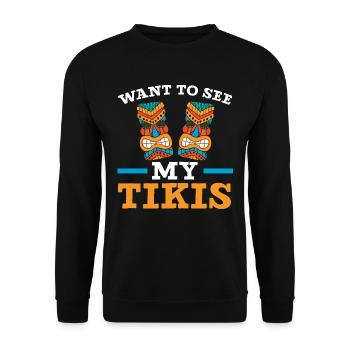 Willst du meine Tikis sehen? Hawaiianische Luau-Pa - Unisex Pullover - Schwarz - Vorne - Alina (178cm) & Michal (187cm)