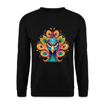 Pfau Buntes Aquarell Tier Illustration - Unisex Pullover - Schwarz - Vorne - Alina (178cm) & Michal (187cm)