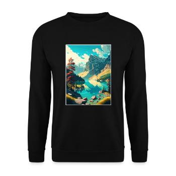 Caumasee Schweiz Vintage Reiseposter WPA Kunst - Unisex Pullover - Schwarz - Vorne - Alina (178cm) & Michal (187cm)