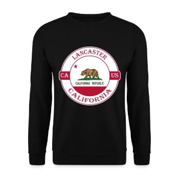 Lancaster California Flagge USA Souvenir Abzeichen - Unisex Pullover - Schwarz - Vorne - Alina (178cm) & Michal (187cm)