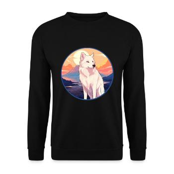 Arktischer Wolf Bunte Aquarell-Karikatur Kawaii Haustier - Unisex Pullover - Schwarz - Vorne - Alina (178cm) & Michal (187cm)