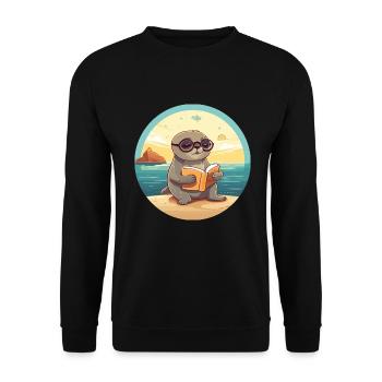 Siegel Niedliche Lustige Karikatur Kawaii Buch Strand - Unisex Pullover - Schwarz - Vorne - Alina (178cm) & Michal (187cm)