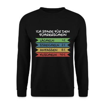 Ich spare für den Führerschein - Unisex Pullover - Schwarz - Vorne - Alina (178cm) & Michal (187cm)