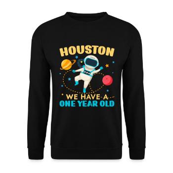 Houston Wir haben ein 1 Jahr altes 1st Birthday Bd - Unisex Pullover - Schwarz - Vorne - Alina (178cm) & Michal (187cm)