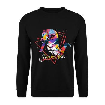 Schillerndes Seepferdchen Korallenriff - Unisex Pullover - Schwarz - Vorne - Alina (178cm) & Michal (187cm)
