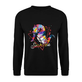 Schillerndes Seepferdchen Korallenriff - Unisex Pullover - Schwarz - Vorne - Alina (178cm) & Michal (187cm)