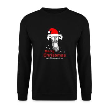 Merry Christmas Schafbock Frohe Weihnachten - Unisex Pullover - Schwarz - Vorne - Alina (178cm) & Michal (187cm)