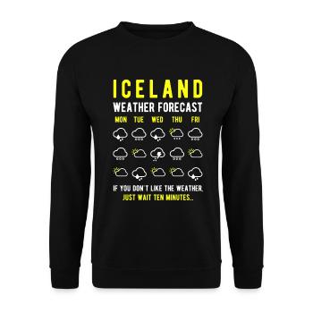 Island Wettervorhersage Iceland Wetter - Unisex Pullover - Schwarz - Vorne - Alina (178cm) & Michal (187cm)