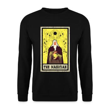 Der Magier Tarotkarte Schamane Wahrsagerei - Unisex Pullover - Schwarz - Vorne - Alina (178cm) & Michal (187cm)