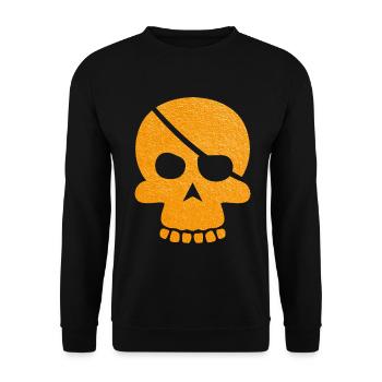 Oranger Schädel mit Augenklappe - Unisex Pullover - Schwarz - Vorne - Alina (178cm) & Michal (187cm)
