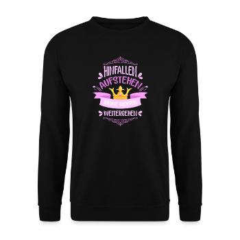 Hinfallen, Aufstehen, Krone richten, Weitergehen - Unisex Pullover - Schwarz - Vorne - Alina (178cm) & Michal (187cm)